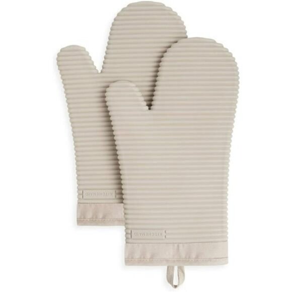 KitchenAid Silicone Oven Mitts Heat Resistant Waterproof Ribbed Grip Set 2 - Picture 1 of 4
